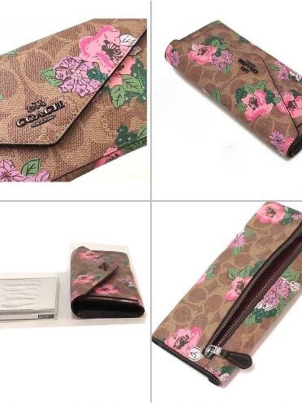 Coach Signature Canvas With Blossom Print Envelope Wallet EUC - Picture 13 of 14